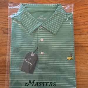 Masters Green Striped Polo with Embroidered Logo